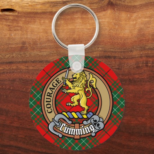 Clan Cumming Crest over Tartan Sleutelhanger (Voorkant)