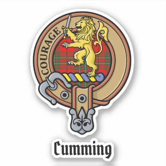 Clan Cumming Crest over Tartan Sticker (Voorkant)