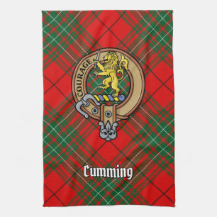 Clan Cumming Crest over Tartan Theedoek