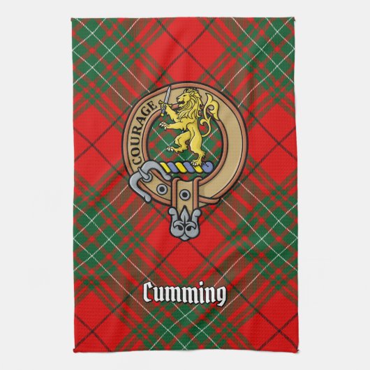 Clan Cumming Crest over Tartan Theedoek (Verticaal)