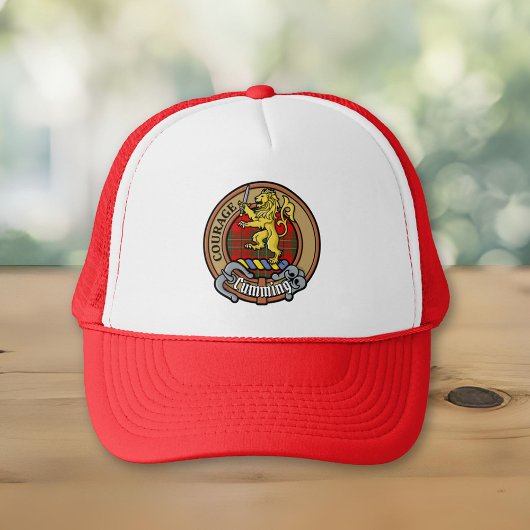 Clan Cumming Crest over Tartan Trucker Pet
