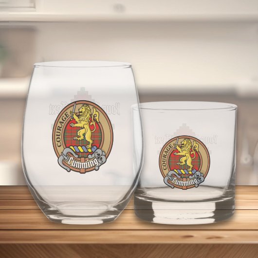 Clan Cumming Crest over Tartan Whisky Glas