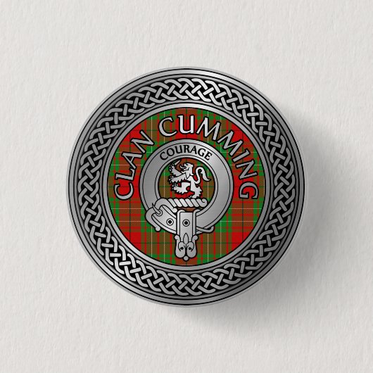 Clan Cumming Crest & Tartan Knot Button (Voorkant)