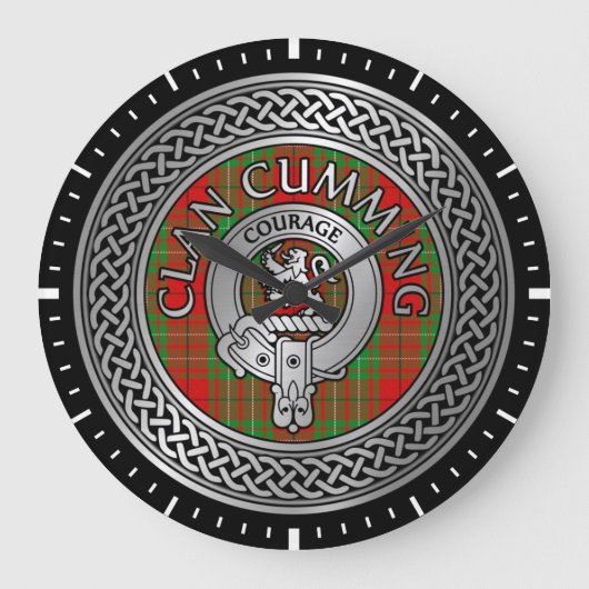 Clan Cumming Crest & Tartan Knot Large Clock Grote Klok (Voorkant)
