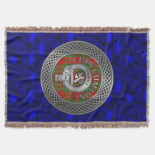 Clan Cumming Crest & Tartan Knot op Thistle Deken (Voorkant)