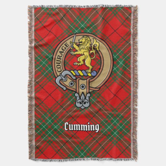 Clan Cumming Wapen over Tartan Deken (Voorkant Verticaal)