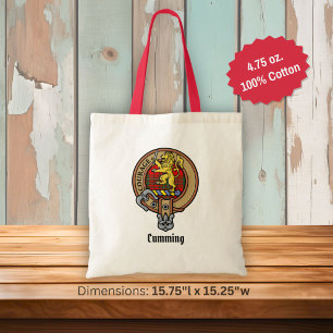 Clan Cumming Wapen over Tartan Tote Bag