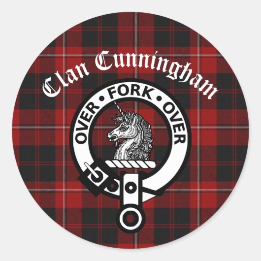 Clan Cunningham Badge & Tartan Ronde Sticker (Voorkant)