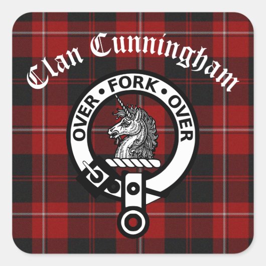Clan Cunningham Badge & Tartan Vierkante Sticker (Voorkant)