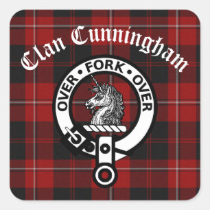 Clan Cunningham Badge & Tartan Vierkante Sticker