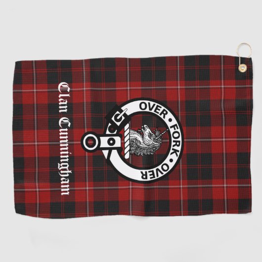 Clan Cunningham Crest Badge en Tartan Golfhanddoek (Horizontaal)