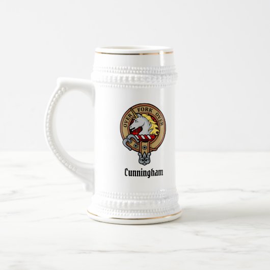 Clan Cunningham Crest over Tartan Bierpul (Links)