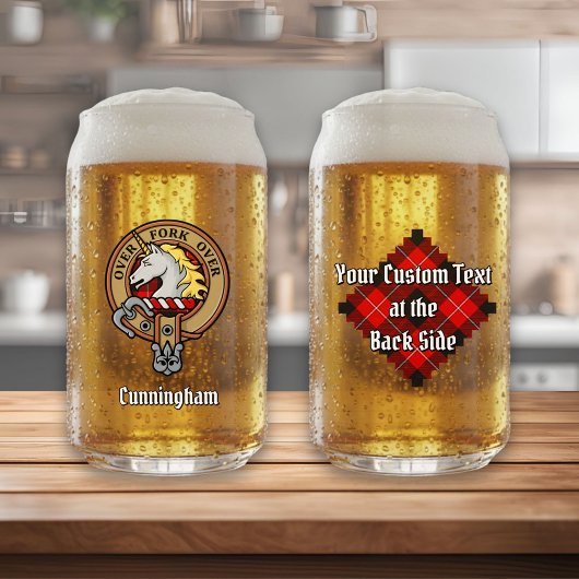 Clan Cunningham Crest over Tartan Blikvorm Glas