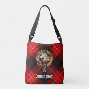 Clan Cunningham Crest over Tartan Crossbody Tas
