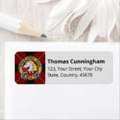 Clan Cunningham Crest over Tartan Etiket (Insitu)