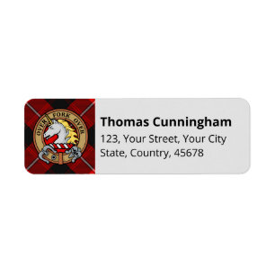Clan Cunningham Crest over Tartan Etiket