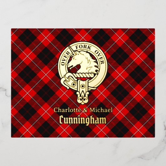 Clan Cunningham Crest over Tartan Folie Uitnodiging Briefkaart (Voorkant)