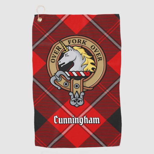Clan Cunningham Crest over Tartan Golfhanddoek (Voorkant)