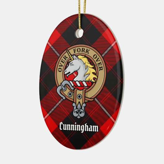 Clan Cunningham Crest over Tartan Keramisch Ornament (Links)