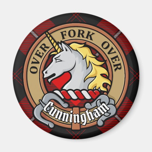 Clan Cunningham Crest over Tartan Magneet (Voorkant)