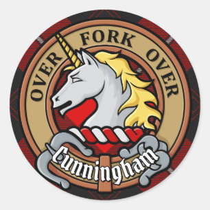 Clan Cunningham Crest over Tartan Ronde Sticker