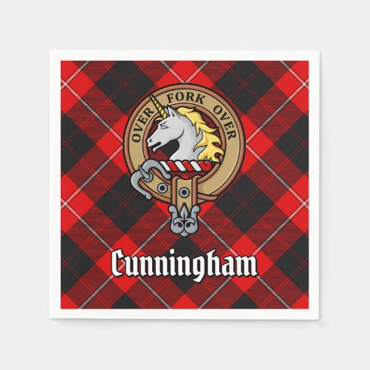 Clan Cunningham Crest over Tartan Servet (Voorkant)