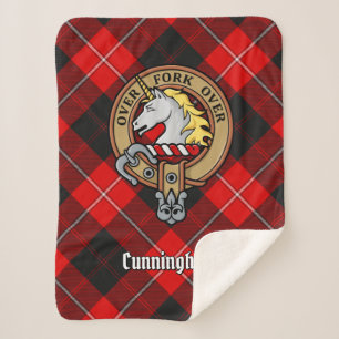 Clan Cunningham Crest over Tartan Sherpa Deken