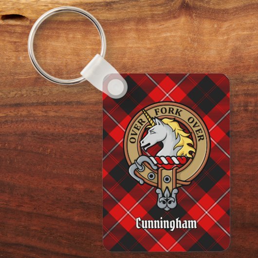 Clan Cunningham Crest over Tartan Sleutelhanger (Voorkant)