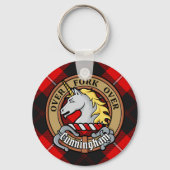 Clan Cunningham Crest over Tartan Sleutelhanger (Voorkant)