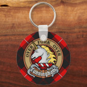 Clan Cunningham Crest over Tartan Sleutelhanger (Voorkant)