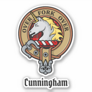 Clan Cunningham Crest over Tartan Sticker