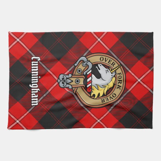 Clan Cunningham Crest over Tartan Theedoek (Horizontaal)
