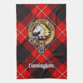 Clan Cunningham Crest over Tartan Theedoek (Verticaal)
