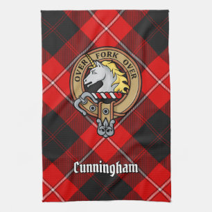Clan Cunningham Crest over Tartan Theedoek