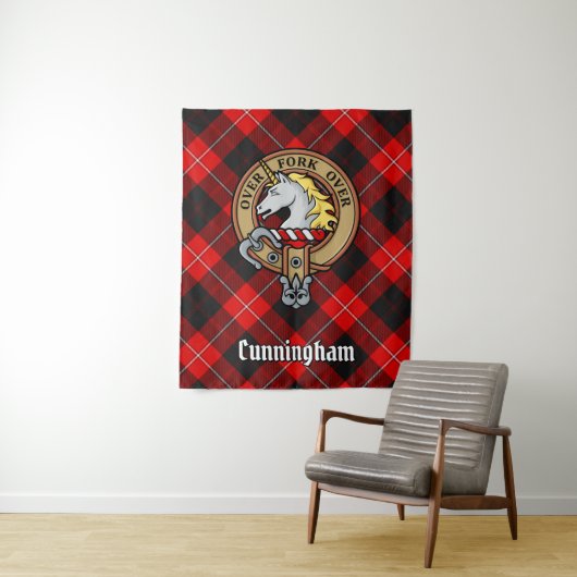 Clan Cunningham Crest over Tartan Wandkleed (In situ)