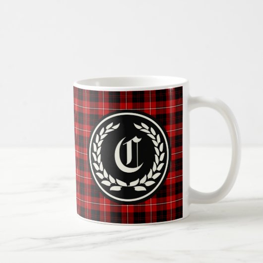 Clan Cunningham Red en Black Tartan Monogram Koffiemok (Rechts)