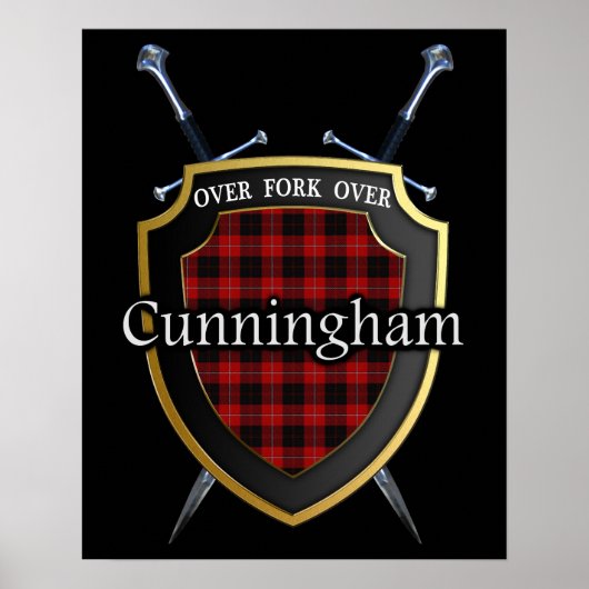 Clan Cunningham Tartan Scottish Shield & Swords Poster (Voorkant)
