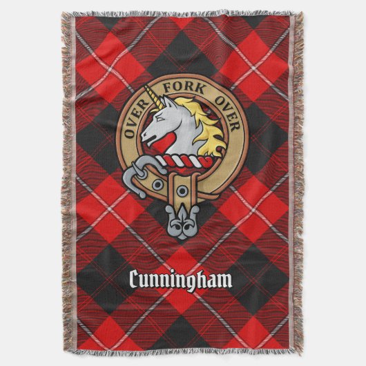 Clan Cunningham Wapen over Tartan Deken (Voorkant Verticaal)