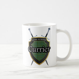 Clan Currie Currier Tartan Shield & Swords Koffiemok