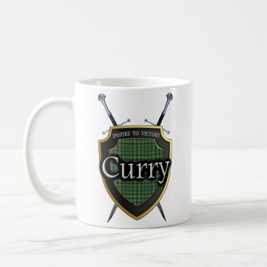 Clan Currie Curry Tartan Shield & Swords Koffiemok (Links)