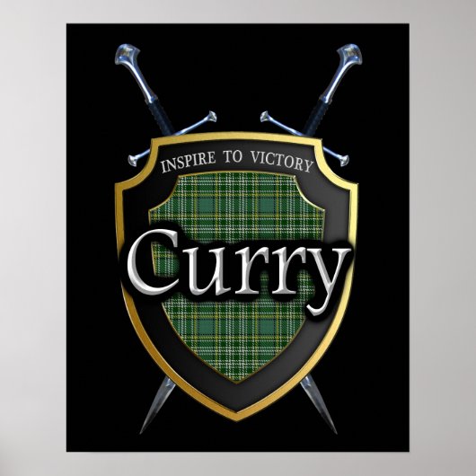 Clan Currie Curry Tartan Shield & Swords Print (Voorkant)