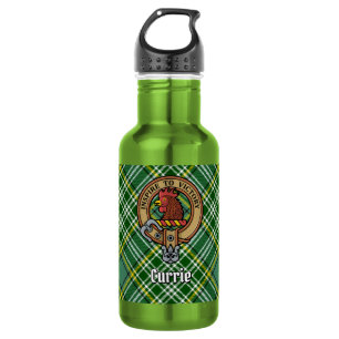 Clan Currie Haan Kam Crest over Tartan Waterfles