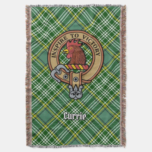 Clan Currie Haantje Crest over Tartan Deken (Voorkant Verticaal)