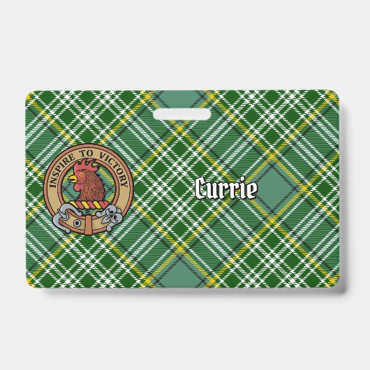 Clan Currie Hanenkam Crest boven Tartan Badge (Voorzijde)