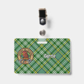 Clan Currie Hanenkam Crest boven Tartan Badge (Voorzijde met clip)