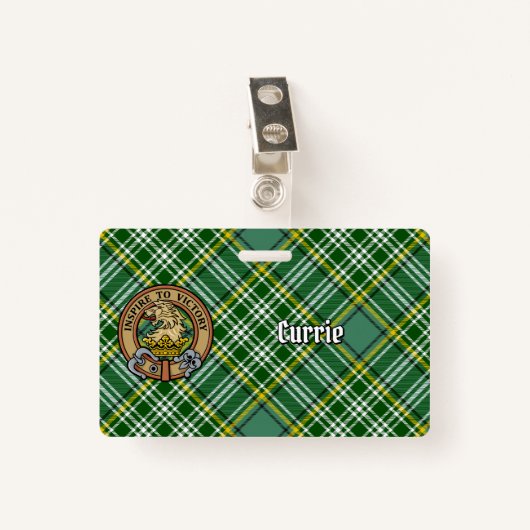 Clan Currie Lion Crest over Tartan Badge (Voorkant met clip)