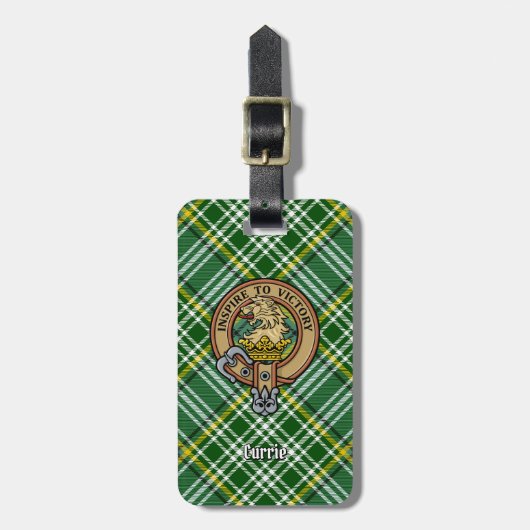 Clan Currie Lion Crest over Tartan Bagagelabel (Voorkant verticaal)