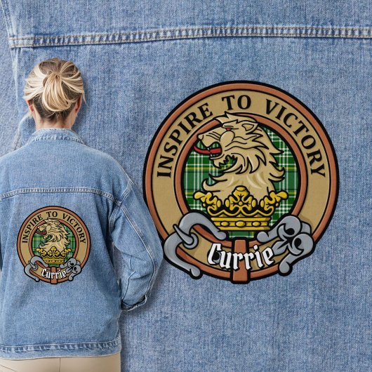 Clan Currie Lion Crest over Tartan Denim Jacket
