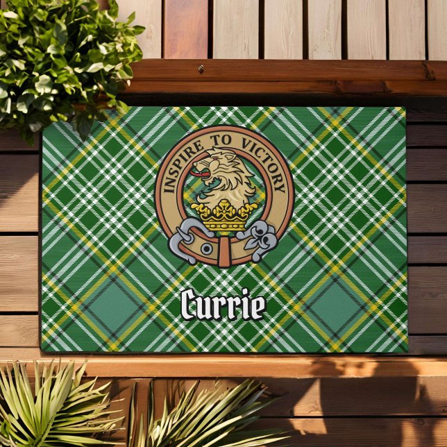 Clan Currie Lion Crest over Tartan Deurmat (Creator heeft geüpload)