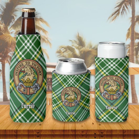 Clan Currie Lion Crest over Tartan Flesjeskoeler